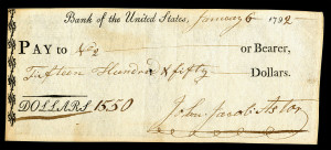 Angekommen: ein von Astor unterzeichneter Scheck von 1792, CC-BY-SA National Numismatic Collection at the Smithsonian Institution.