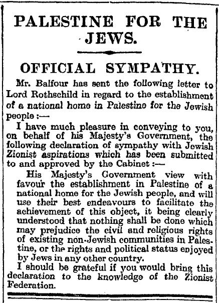 Die Balfour-Deklaration in der zeitgenössischen Presse